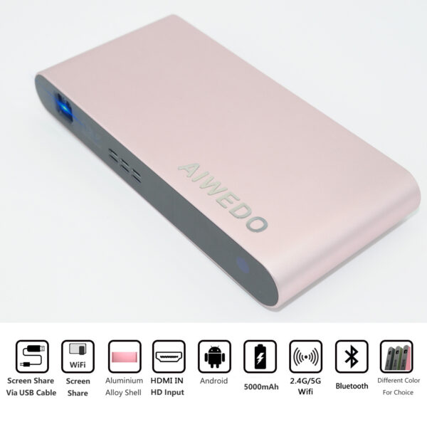AIWEDO C3 Mini Projector, Pocket-Sized DLP Portable Projector,  HDMI WiFI Built-in Battery - Image 5